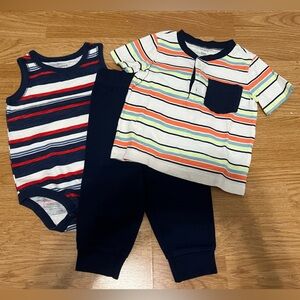 Carter’s Striped Baby Outfit Set with Bodysuit,Shirt and Pants (Size 12 Months)